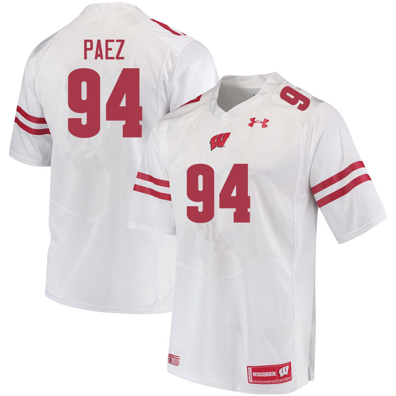 Men #94 Gio Paez Wisconsin Badgers College Football Jerseys Sale-White